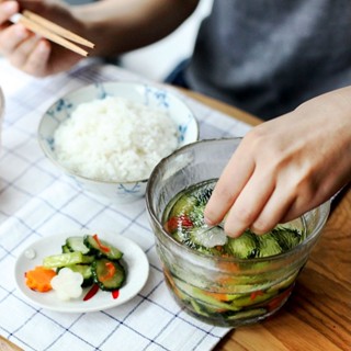 臺灣出貨 日本一夜漬醃菜罐玻璃泡菜碗家用重石淺漬鹹菜缸日式泡菜罈子單人 玻璃罐 玻璃瓶 分裝瓶 分裝罐 密封罐