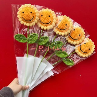 diy創意編織手工針織向日葵玫瑰毛線花束仿真花成品教師節禮物送生日*JMS*