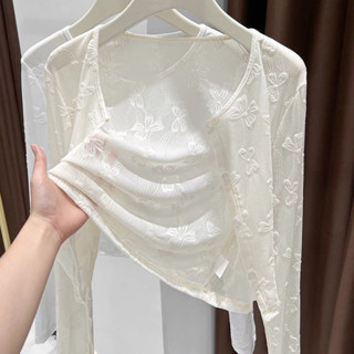 [XIAO]高階感防曬蕾絲開衫小外套女2025夏季薄款吊帶裙外搭網紗坎肩上衣