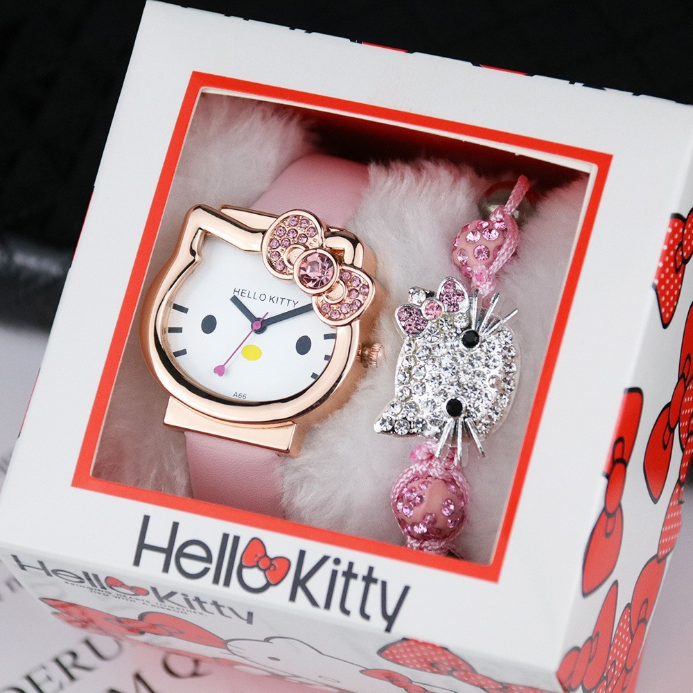 kt貓兒童禮物 hello Kitty手錶 女中學生卡通電子錶 手鍊3件套盒裝
