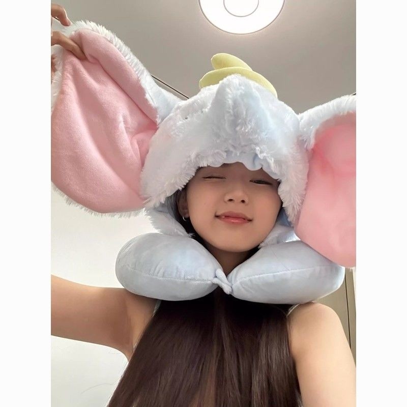 可愛小飛象卡通連帽U型枕護頸枕旅行飛機枕頸椎枕午睡少女心