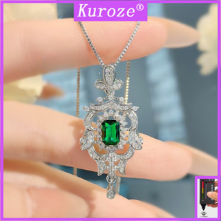 Kuroze 復古祖母綠公主方形切割鑽石奢華寶石項鍊