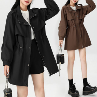 M-4XL 韓版簡約收腰設計感風衣外套 小個子女裝 大尺碼女裝 秋天女裝 上班通勤穿搭 寬鬆顯瘦外套