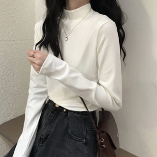 [lucky女裝]雙麵德絨打底衫女裝內搭秋冬磨毛長袖加絨韓版白色圓領上衣批髮