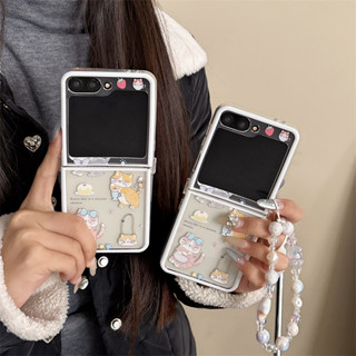 SAMSUNG 可愛貓咪手鍊手機殼適用於三星 Galaxy Z Flip 3 4 5 6 Z Flip6 ZFlip 6