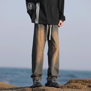 【HOT 本舖】男裝 復古漸變牛仔褲男款美式寬鬆直筒闊腿長褲青少年2025新款褲子潮流