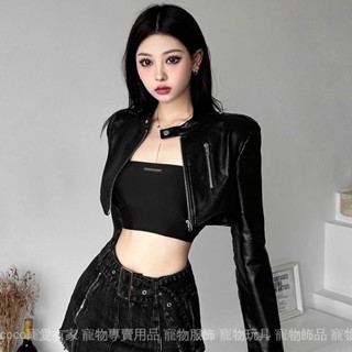 免運 臺灣出貨 【店鋪熱銷】酷颯辣妹PU皮衣美式復古機車短款夾克外套拉鍊高腰修身百搭上衣爆限時下殺