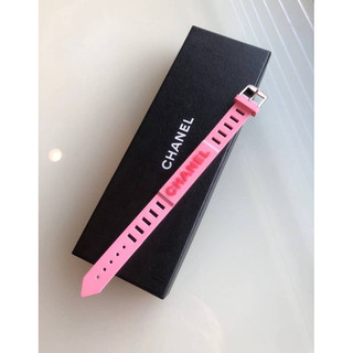 CHANEL Vintage Pink Logo Rubber Buckle Bracelet 手環 手鍊 手飾 手鏈