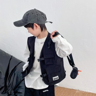 大減價📣童裝馬甲兒童男孩外搭工裝寬鬆短袖上衣兒童背心男孩街舞馬甲 PBEP