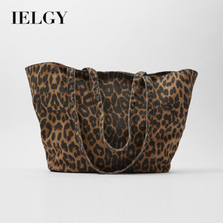 IELGY 百搭豹紋休閒通勤托特包 大容量短途旅行單肩大包