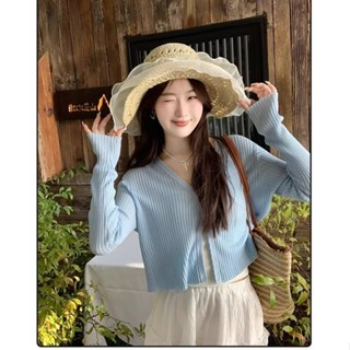【HOT 本舖】 綠色防曬開衫女夏季薄款長袖小罩衫2025新款配吊帶裙外搭針織上衣