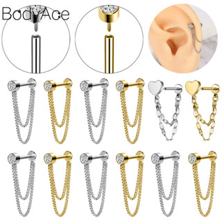 Bodyace Stianless 鋼耳環 1 件 16G/18G 耳釘鏈耳穿孔水晶塞耳環貼身耳環