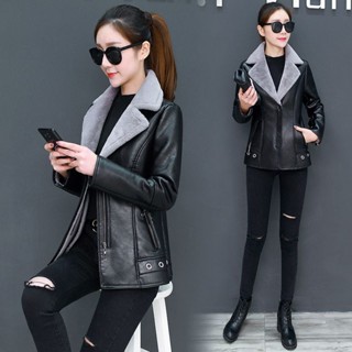 新款 顯瘦 加厚 加絨 秋冬 皮毛一體 2022 短皮衣 女 韓版 潮 修身 pu 皮衣 外套