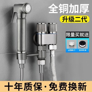 【現貨特賣】馬桶衝洗器 衝洗器 馬桶清潔 槍灰馬桶清洗 全銅噴槍 水龍頭 厠所家用一進二出增壓衝洗器