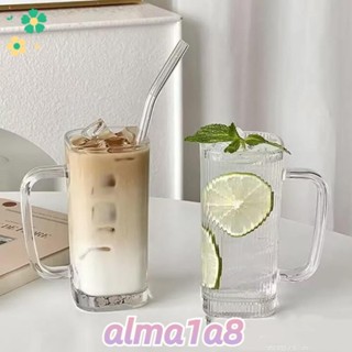 ALMA1A8透明玻璃杯,方塊有蓋子和吸管咖啡杯,時髦的耐熱果汁杯家庭酒吧