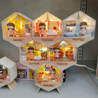 兒童diy手工小屋拼裝模型小鎮燈光迷你房子生日禮物玩具禮物防塵HHHHN