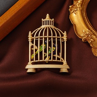 胸針/新款宮廷風複古啞金鳥籠胸針金色豎琴創意輕奢別針禮服西裝配飾~男女胸針 別針 音符胸針 音樂胸花 音符別針 音符胸針