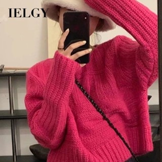 IELGY 慵懶風玫紅色毛衣女柔軟粘針織毛衣