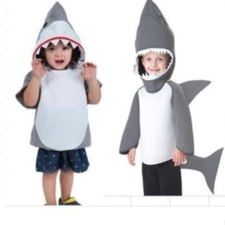 兒童動物衣服卡通人偶鯊魚cos服鯊魚服裝表演服海底世界角色扮演Y120