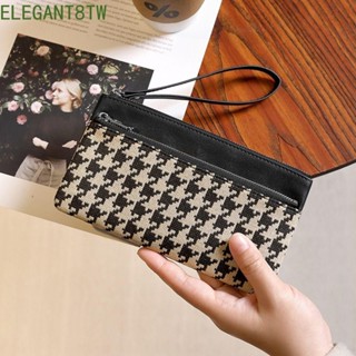 ELEGANT8TW拉鍊手拿包錢包,零錢袋信用卡持有人復古千鳥格手提包,手拿包韓式零錢包女士長版皮夾