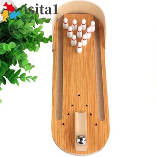 ISITA桌上型迷你保齡球遊戲套裝,10個別針木製的桌上保齡球遊戲,小型的教育樂趣互動桌上遊戲