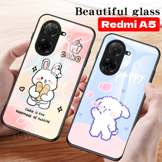 適用於 Redmi A5 4G 2025 手機殼鋼化玻璃可愛卡通外殼 RedmiA5 薄 TPU 防震保護殼彩繪皮膚軟硬
