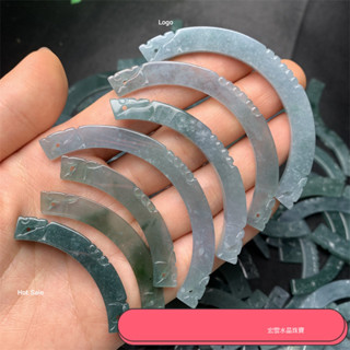 宏雲Hongyun-jf-(1pcs)- 天然翡翠A貨龍勾玉牌 diy玉石飾品鎖骨鍊玉璜毛衣鏈配件吊墜