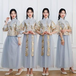 中式伴娘服姐妹團禮服中國風閨蜜伴娘服長款遮肉顯瘦新款民族風20250401