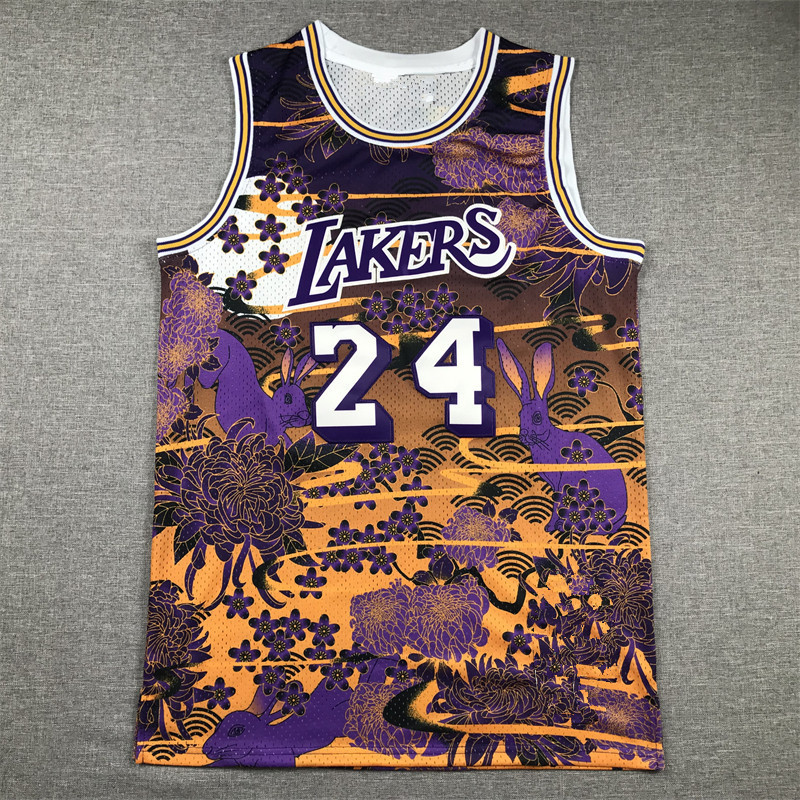 複古網布刺繡籃球球衣兔年湖人隊24科比球衣LAKERS KOBE 兔年