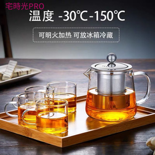 【宅時光PRO家居館】過濾茶具套裝 防爆 耐熱 玻璃泡茶壺 花茶壺 玻璃茶盃 304不銹鋼茶漏