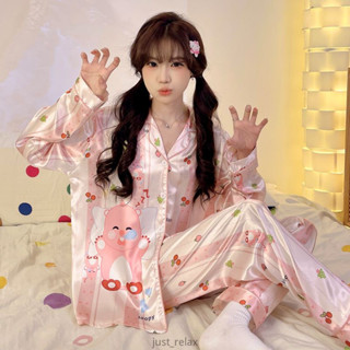現貨 小海狸 loopy睡衣 冰絲睡衣 長袖睡衣 可愛睡衣 女生家居服 露比 絲質睡衣 大尺碼睡衣 居家服 兩件式睡衣