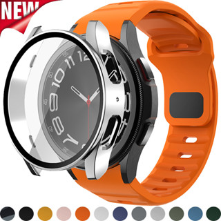 SAMSUNG Pc鋼化膜一體式錶殼+反扣矽膠錶帶相容三星galaxy Watch 7/6/5/4 40mm 44mm錶