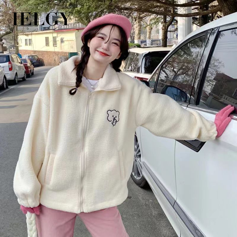 IELGY 女士寬鬆加厚小羊皮外套