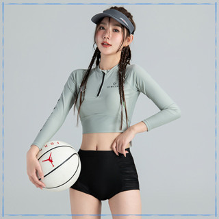 [現貨特惠]女士運動休閒遊泳衣時尚個性分體保守泳衣戶外長袖防曬兩件套泳裝