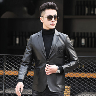 [現貨特惠]男皮衣 男生皮外套 皮外套男 2025新款海寧真皮皮衣男綿羊皮緊身西裝商務休閒薄款皮夾克外套潮
