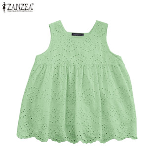 Zanzea 女式韓版休閒刺繡圓領無袖百褶背心上衣