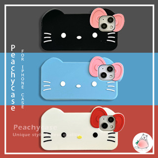矽膠卡哇伊蝴蝶結Hello Kitty手機殼相容 iPhone 16 15 14 13 12 Pro Max 11軟殼
