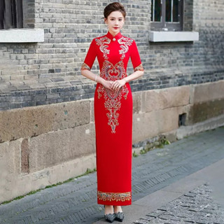 女士古代傳統越南旗袍東方花卉刺繡晚禮服