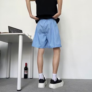 【HOT 本舖】男裝 美式小眾藍色條紋沙灘短褲男女夏季潮流寬鬆戶外速幹抽繩四五分褲