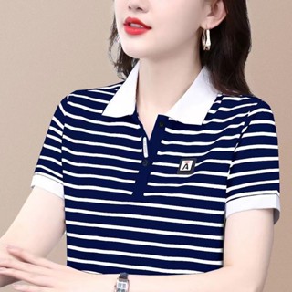 大尺碼翻領短袖t恤女 夏季新款polo領運動休閒上衣