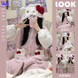 W&S ins公主風Kitty睡衣女秋冬珊瑚絨長款長袍加厚學生浴袍睡衣迪士尼卡通可愛宿舍韓國