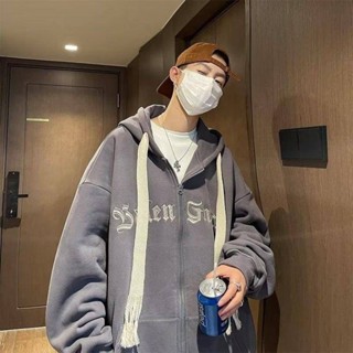 NANS 臺灣現貨 薄外套 外套 冬季開衫衛衣男生美式字母刺繡連帽外套潮牌ins寬鬆痞帥帽