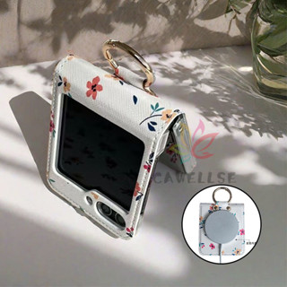 SAMSUNG 豪華花卉印花戒指架皮套三星 Galaxy Z Flip 6 Z Flip 5 Z Flip 4 Z Fl