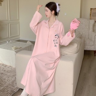 學生甜美睡裙長裙女女冬季新款長袖洋裝子保暖雙面小外套德絨睡衣