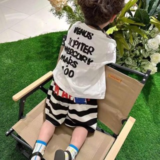 米粒BOYS 新款男童純棉字母短袖T恤童裝韓國夏季潮流帥氣寬鬆寶寶兒童白色上衣