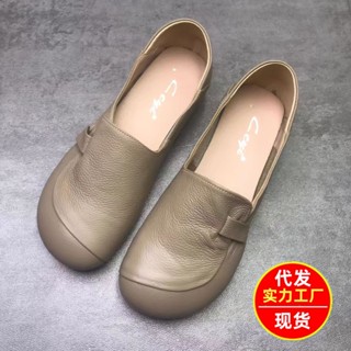 現貨下單正品新中式2024款真皮女單鞋防滑軟底軟皮套腳舒適平底鞋不累腳鞋 女鞋豆豆鞋上班鞋女工作鞋久站鞋女