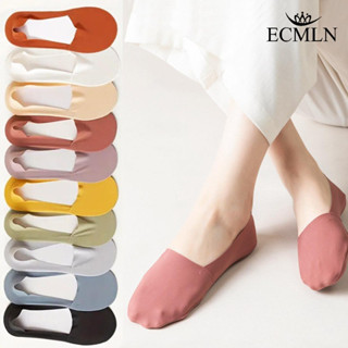 ECMLN 女士冰絲船襪棉底夏季薄款防滑矽膠隱形無縫淺襪