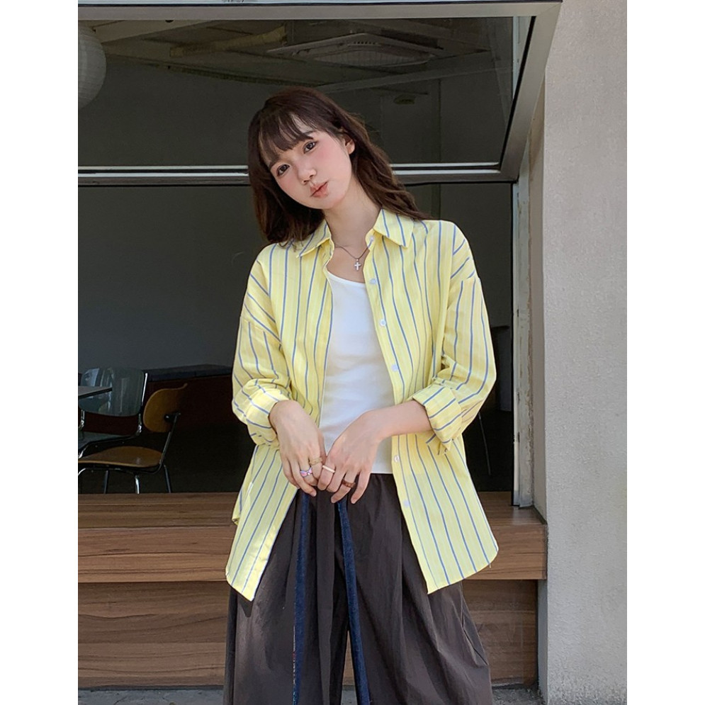 87633  休閒寬鬆長袖條紋襯衫