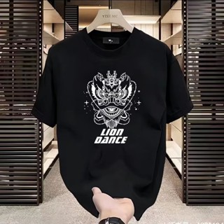 【HOT 本舖】男裝 醒獅短袖男胖子T恤潮牌男裝大碼中國風燙印花國潮半袖潮流夏季
