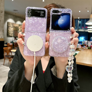 SAMSUNG 紫色外殼圖案磁性支架手機殼適用於三星 Galaxy Z Flip 6 5 4 3 ZFlip 6 ZFl